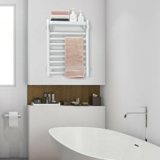 110W Electric Heated Towel Rack with Top Tray for Bathroom and Kitchen