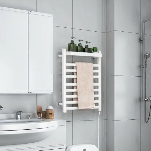 110W Electric Heated Towel Rack with Top Tray for Bathroom and Kitchen