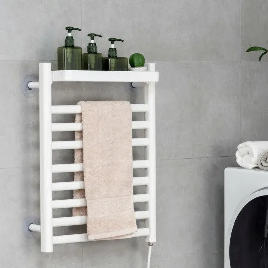 110W Electric Heated Towel Rack with Top Tray for Bathroom and Kitchen