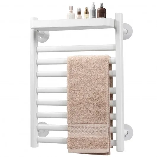 110W Electric Heated Towel Rack with Top Tray for Bathroom and Kitchen