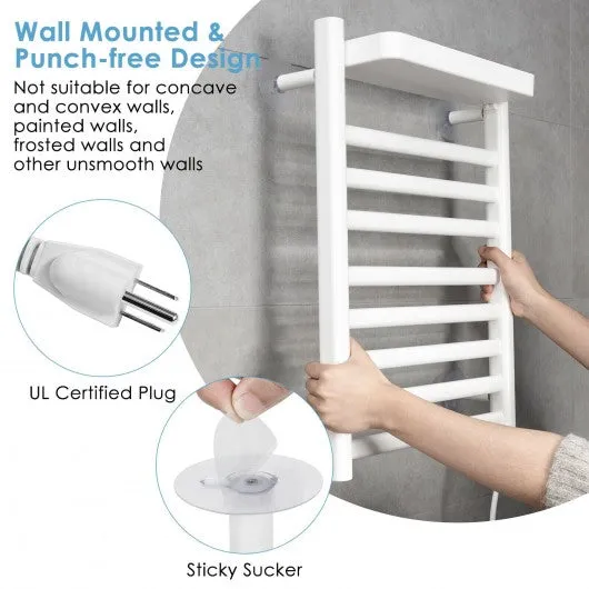 110W Electric Heated Towel Rack with Top Tray for Bathroom and Kitchen