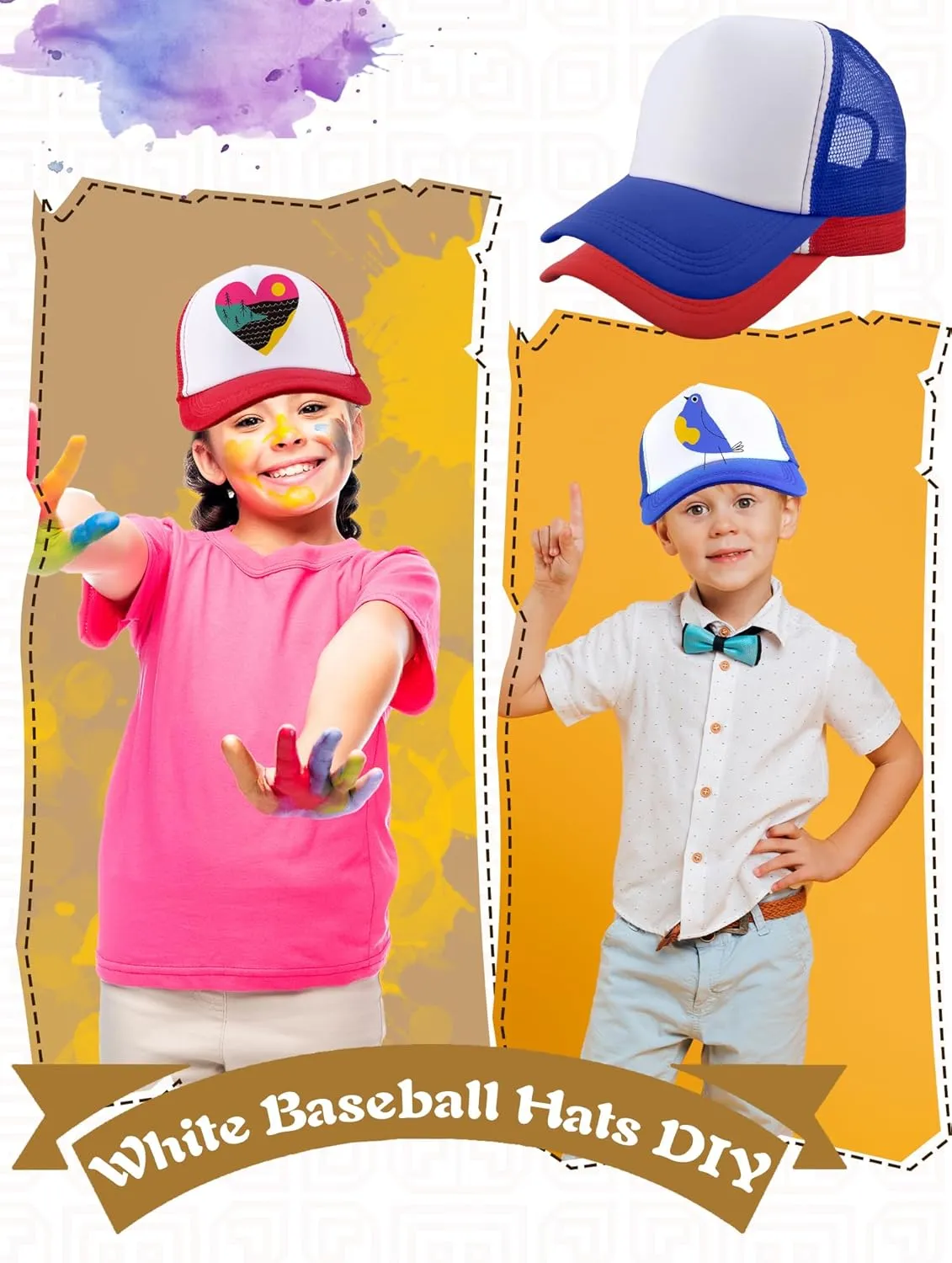 12 Pack Child Trucker Hats Bulk DIY Sublimation Baseball Cap Blank Mesh Trucker Cap for Kids Summer Outdoor Sports