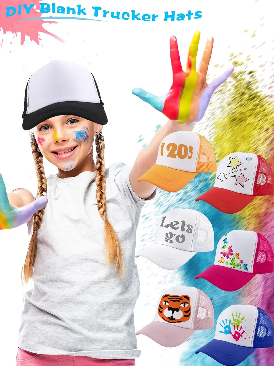 12 Pack Child Trucker Hats Bulk DIY Sublimation Baseball Cap Blank Mesh Trucker Cap for Kids Summer Outdoor Sports