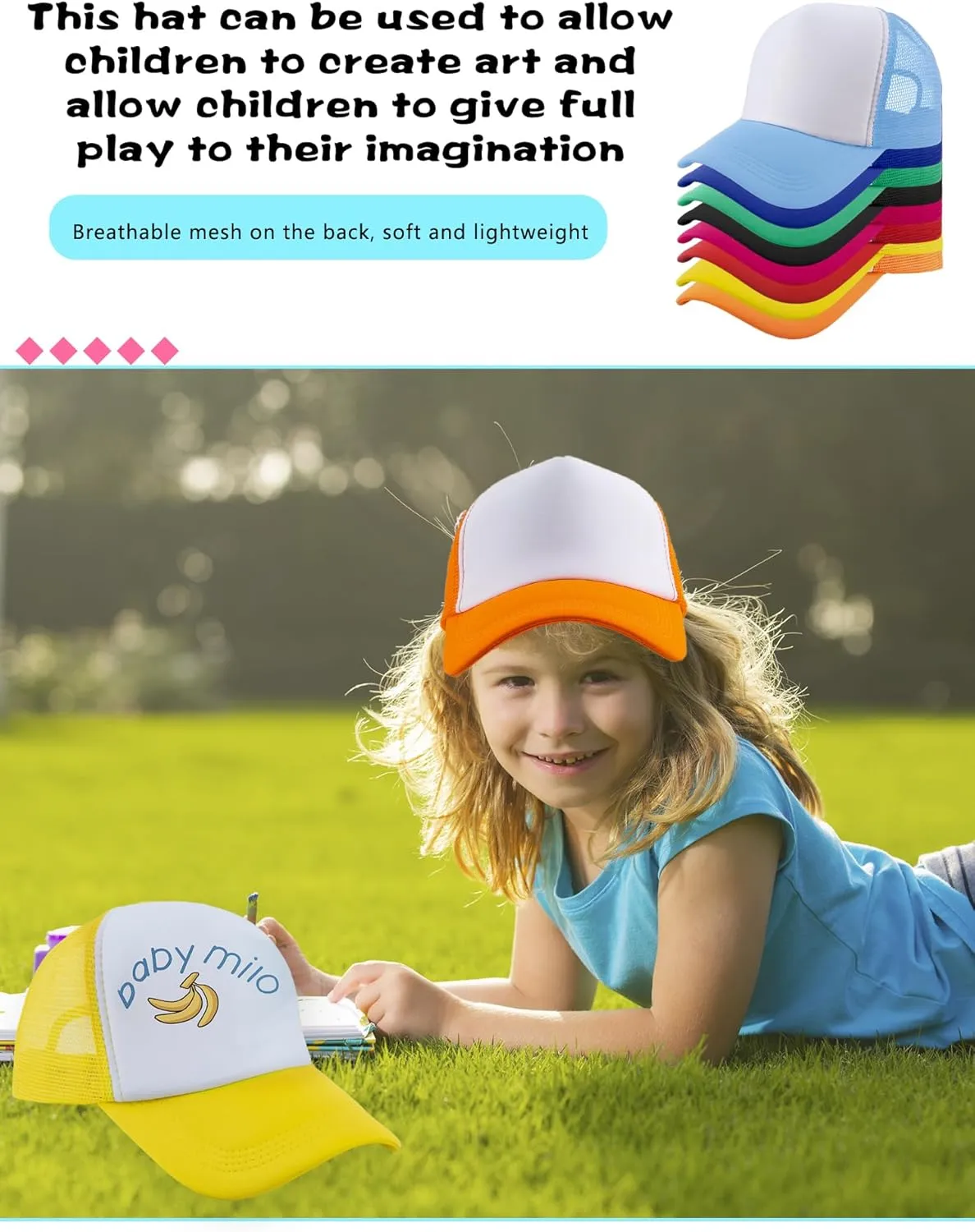 12 Pack Child Trucker Hats Bulk DIY Sublimation Baseball Cap Blank Mesh Trucker Cap for Kids Summer Outdoor Sports