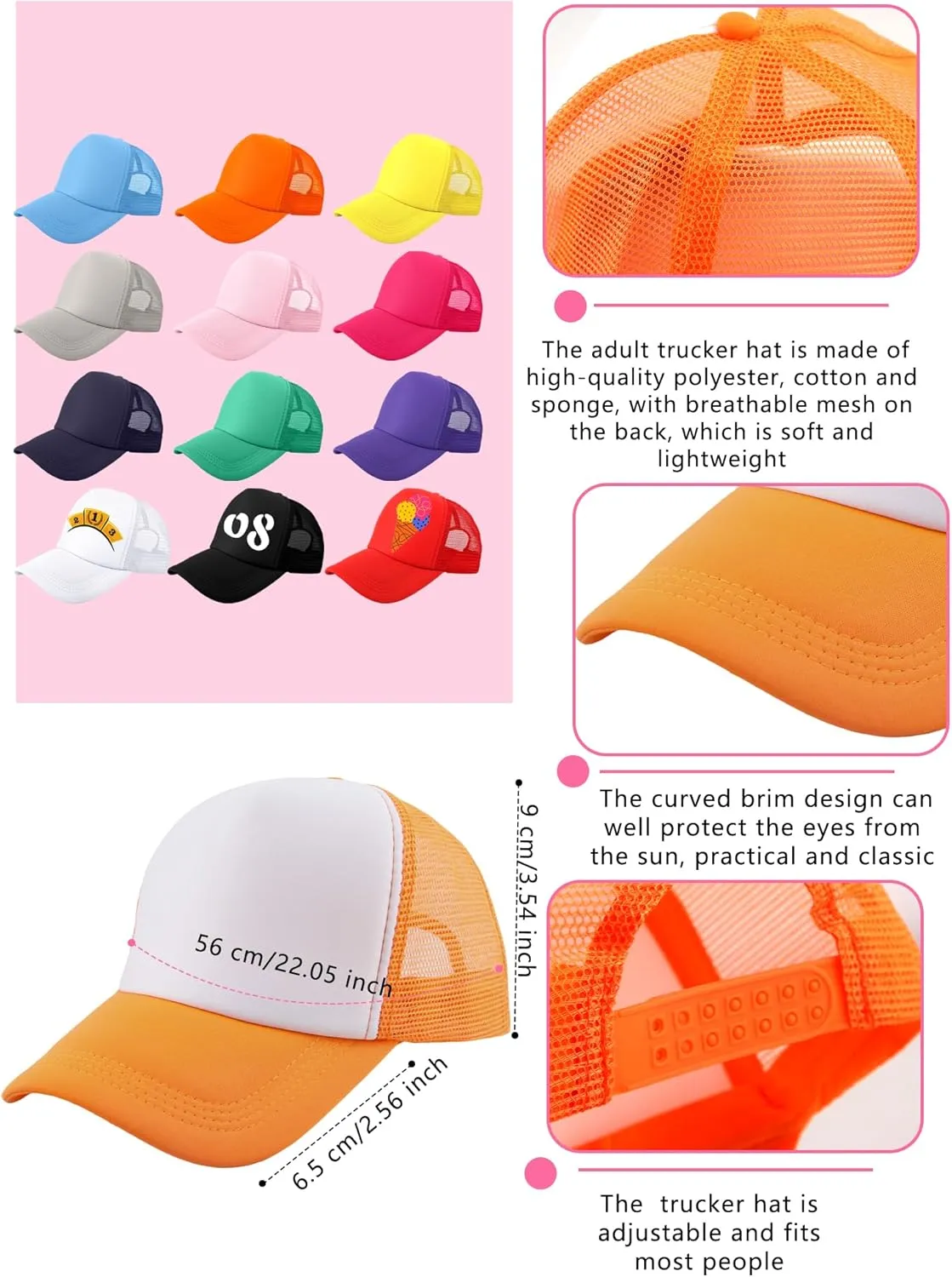 12 Pack Child Trucker Hats Bulk DIY Sublimation Baseball Cap Blank Mesh Trucker Cap for Kids Summer Outdoor Sports