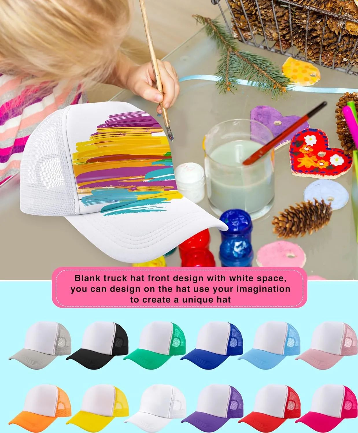 12 Pack Child Trucker Hats Bulk DIY Sublimation Baseball Cap Blank Mesh Trucker Cap for Kids Summer Outdoor Sports
