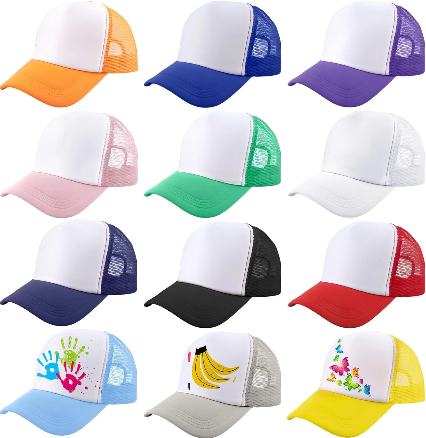 12 Pack Child Trucker Hats Bulk DIY Sublimation Baseball Cap Blank Mesh Trucker Cap for Kids Summer Outdoor Sports