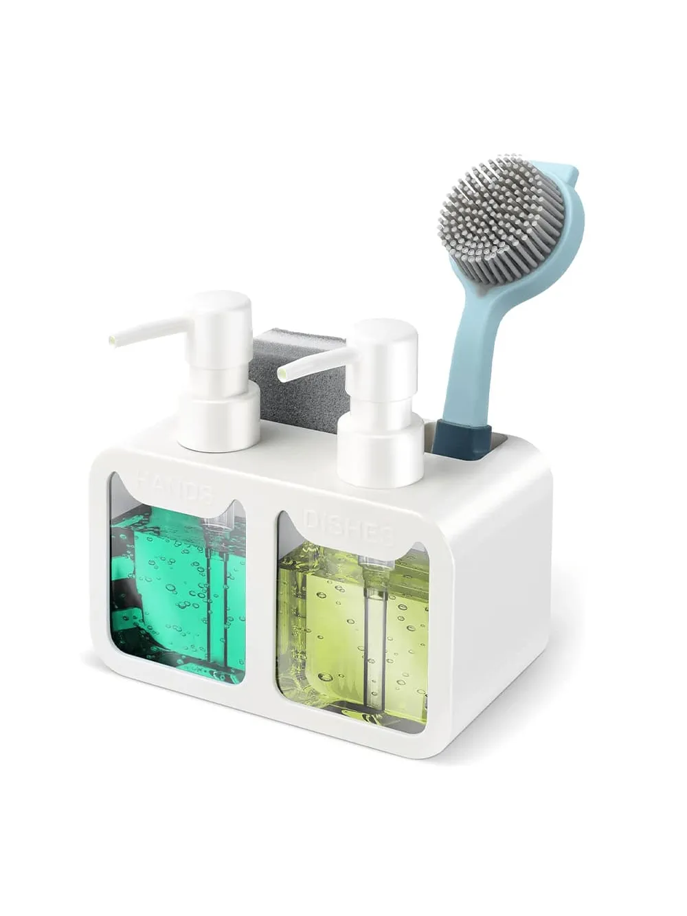 1pc Dish Soap Dispenser For Sink Countertop, Soap Dispenser With Sponge Caddy And Brush Holder, Refillable Lotion Dispenser, Lotion Container For Bathroom, Bathroom Accessories, Home Decor, Furniture For Home