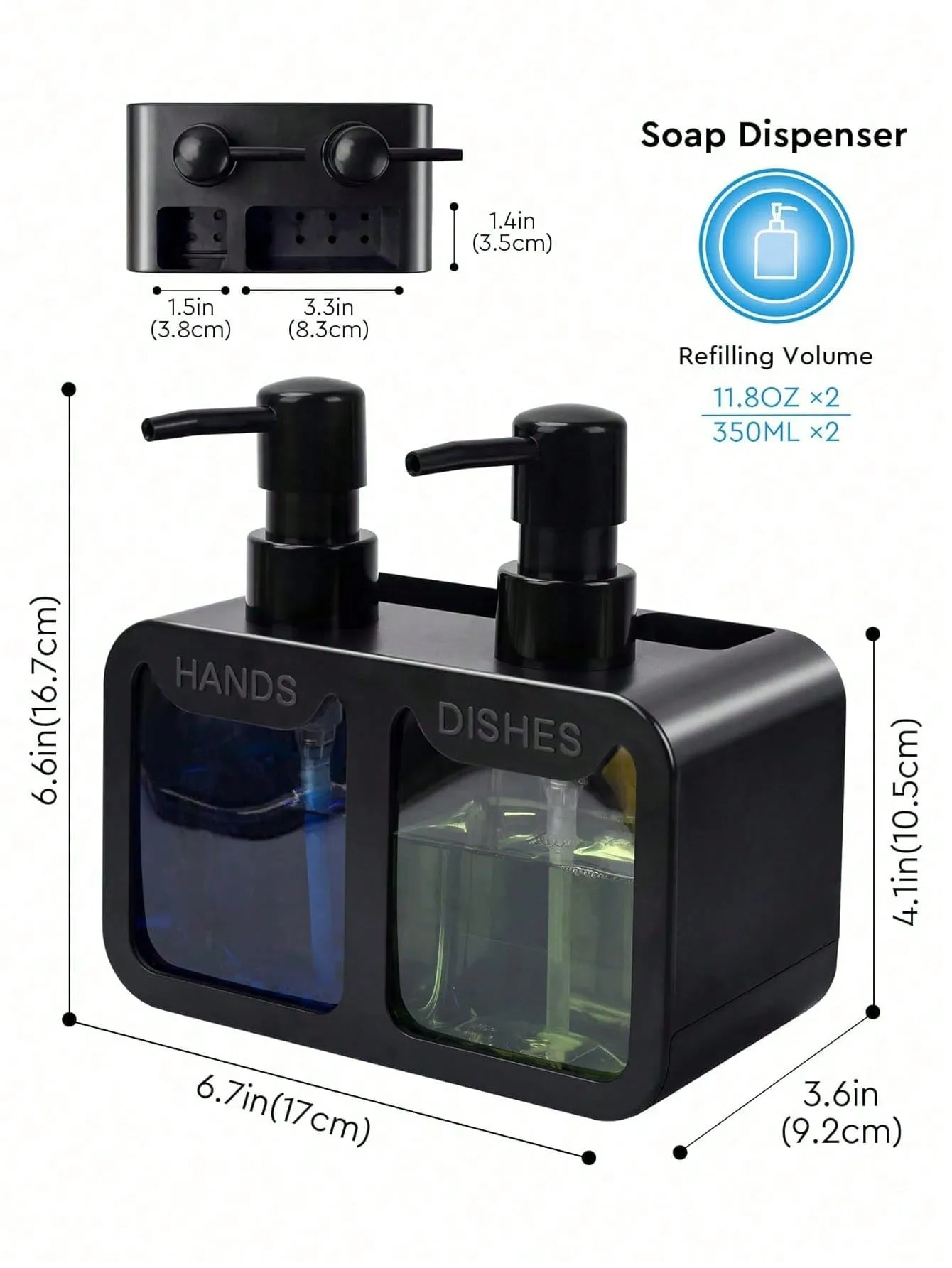 1pc Dish Soap Dispenser For Sink Countertop, Soap Dispenser With Sponge Caddy And Brush Holder, Refillable Lotion Dispenser, Lotion Container For Bathroom, Bathroom Accessories, Home Decor, Furniture For Home