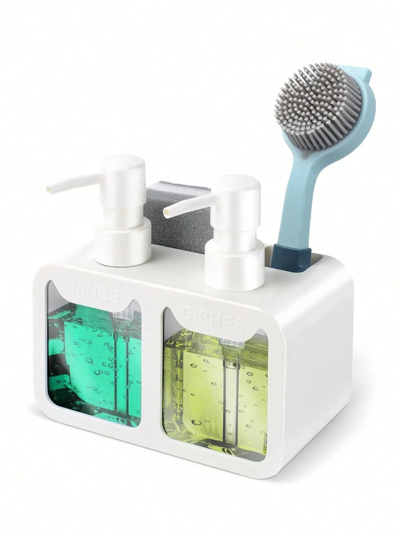 1pc Dish Soap Dispenser For Sink Countertop, Soap Dispenser With Sponge Caddy And Brush Holder, Refillable Lotion Dispenser, Lotion Container For Bathroom, Bathroom Accessories, Home Decor, Furniture For Home