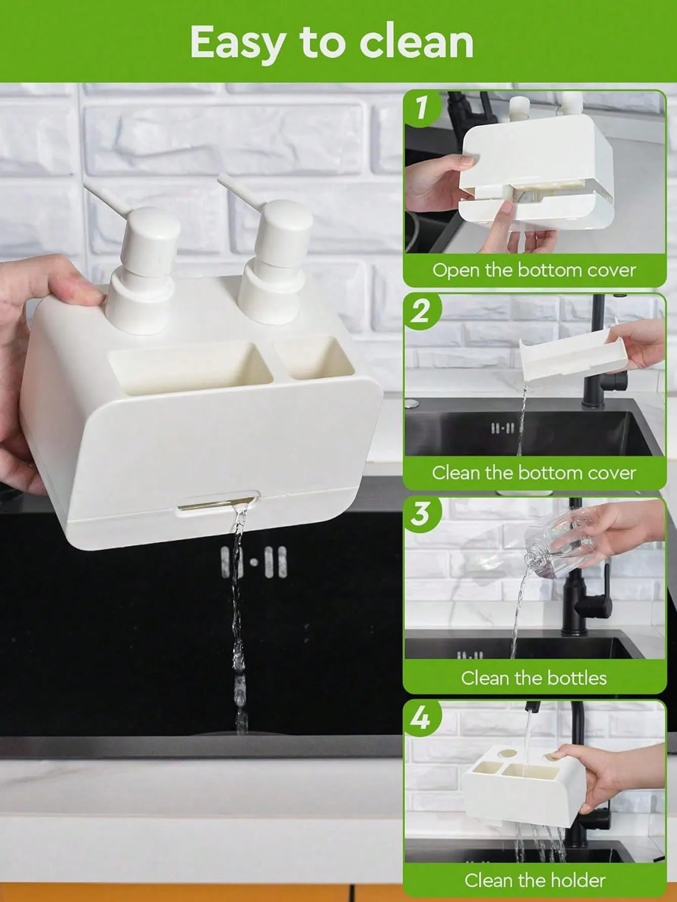 1pc Dish Soap Dispenser For Sink Countertop, Soap Dispenser With Sponge Caddy And Brush Holder, Refillable Lotion Dispenser, Lotion Container For Bathroom, Bathroom Accessories, Home Decor, Furniture For Home