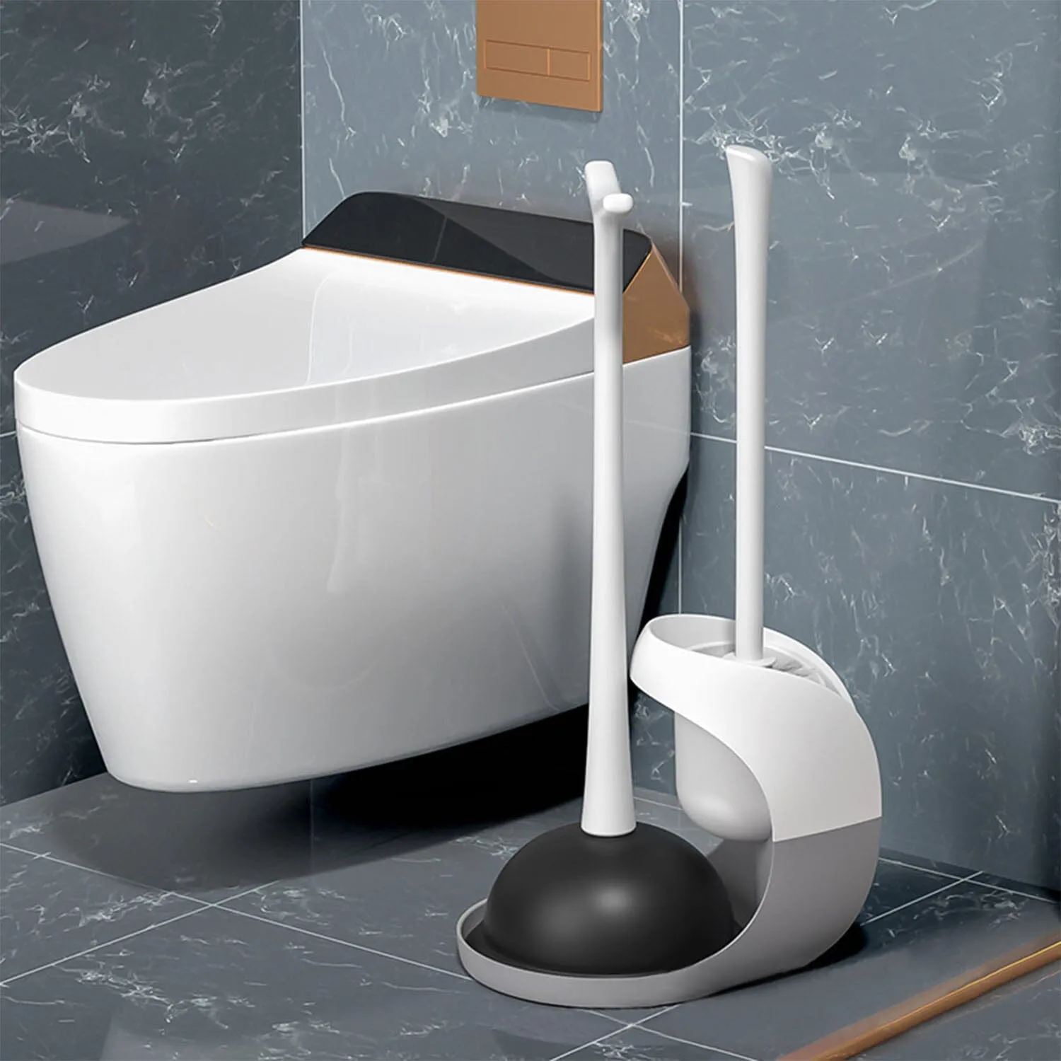 2-in-1 Toilet Plunger and Brush Combo Set with Ventilated Holder