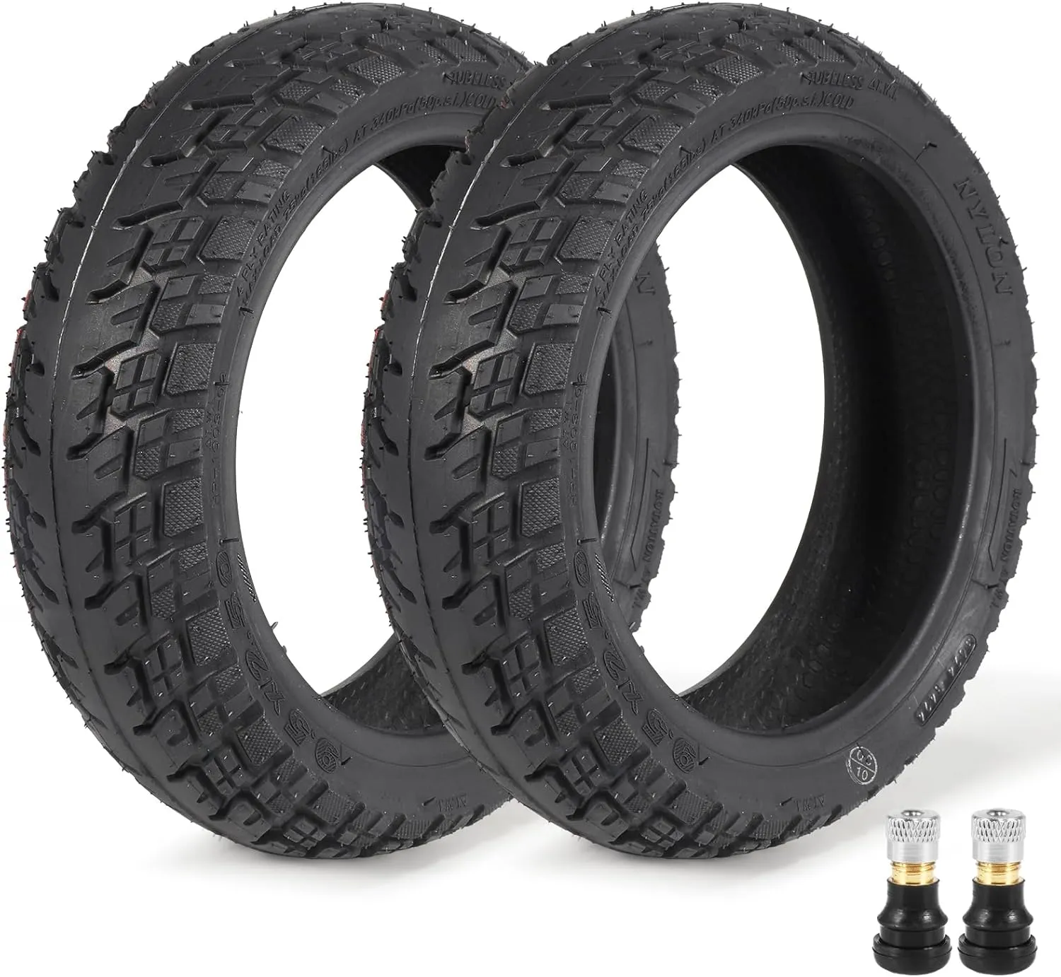 2 Pack 9.5x2.50 Rubber Tubeless Tire   Straight Nozzles, 9.5 Inch Electric Scooter Tire for NIU Kick Scooter KQi3 Sport/Pro/Max