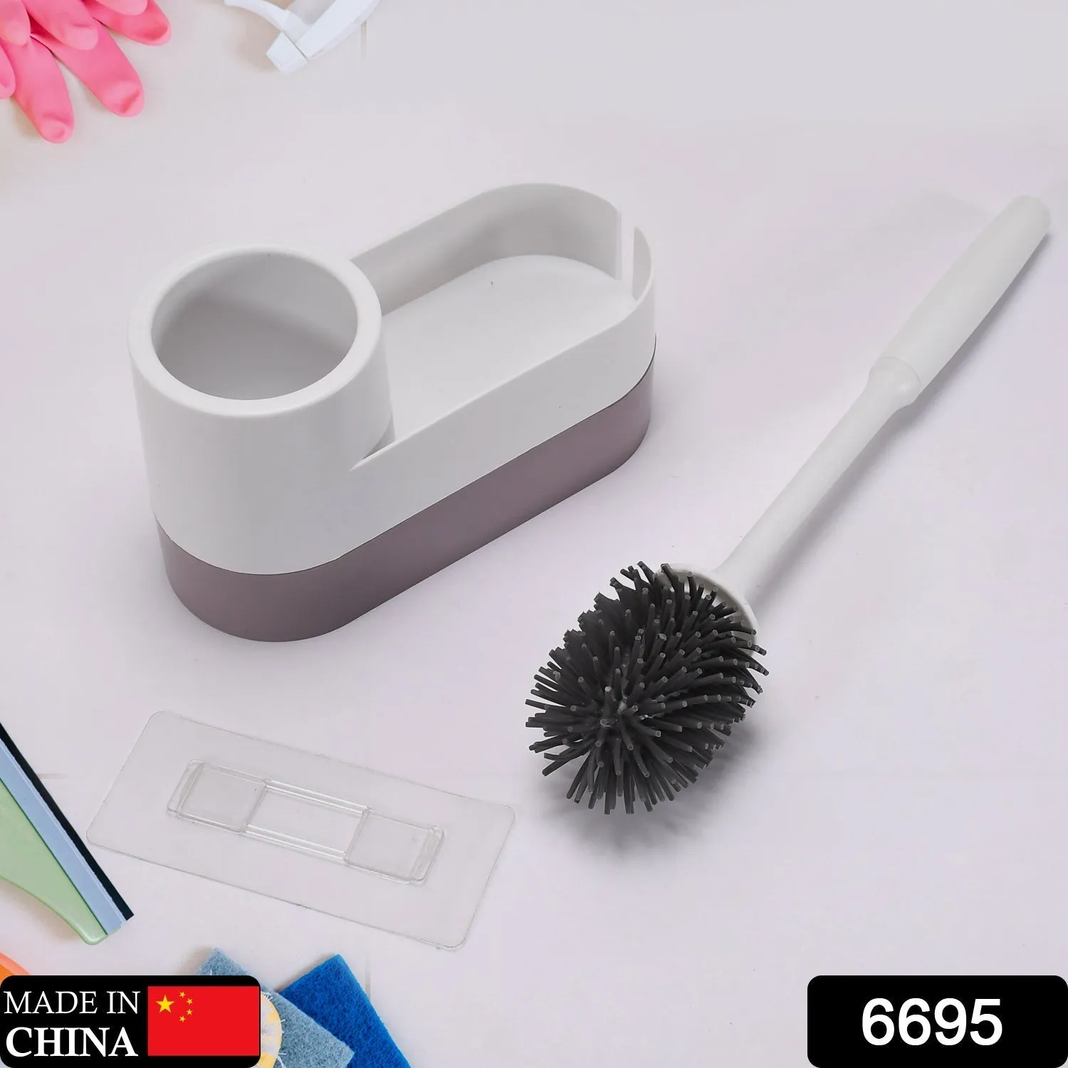 6695 Toilet Brush and Holders, Deep Cleaning Silicone Toilet Brush ,Floor Standing & Wall Mounting Toilet Brush Holder