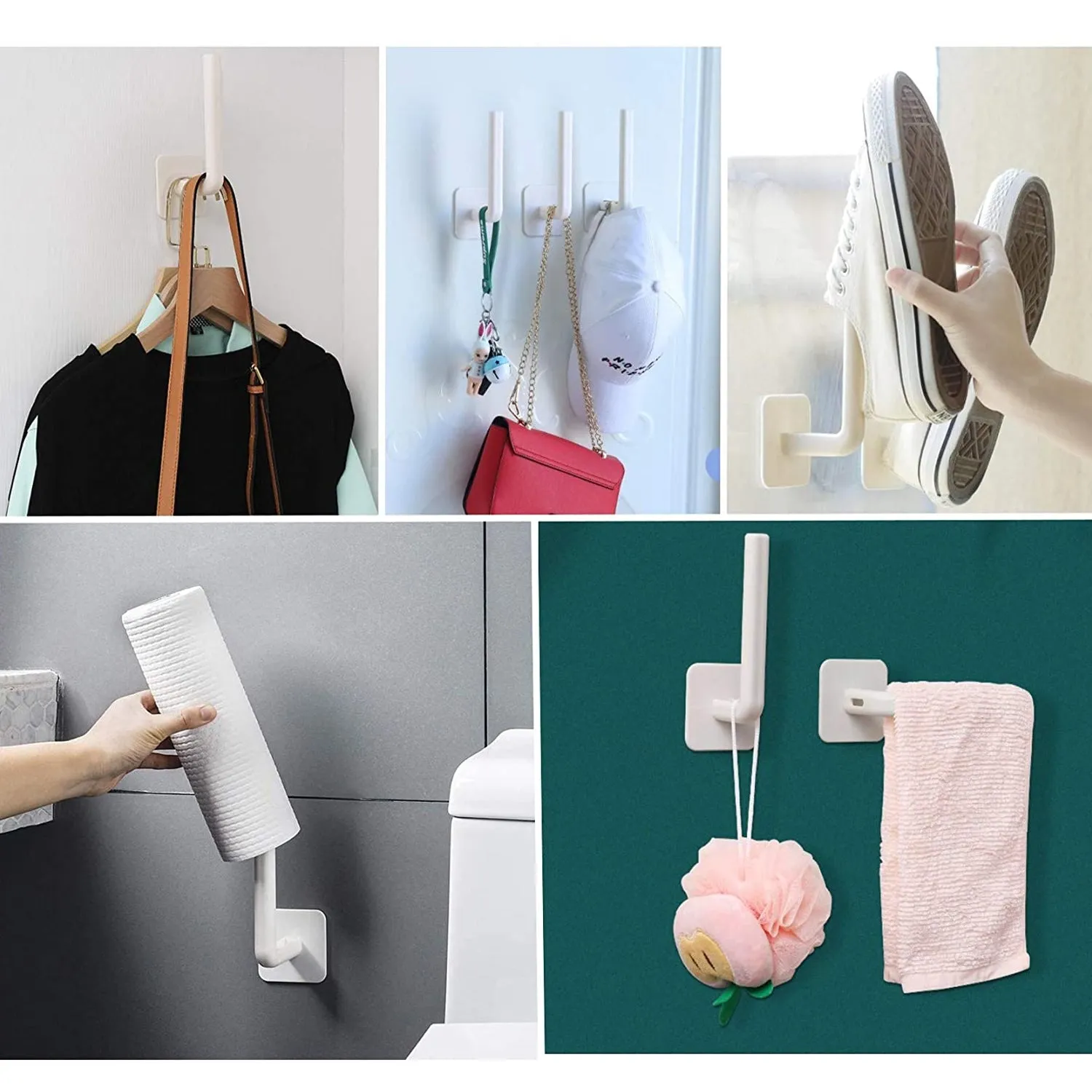 9073 Multifunctional Wall Mounted Paper Towel Holder Rack Dispenser 1pc Adhesive Hook for Kitchen Tissue, Lids ,Chopping Boards, Pantry ,Bathroom Toilet ,Under Cabinet ,Laundry, Shoes ,Door