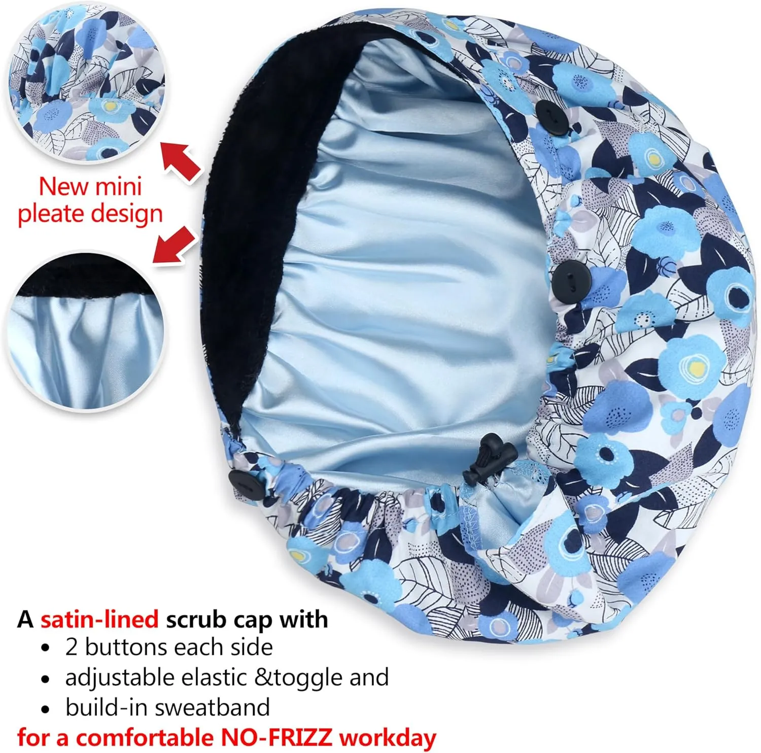 ABAMERICA Bouffant Caps with Button and Sweatband, Adjustable Scrub Caps for Women Men, One Size Multi Color