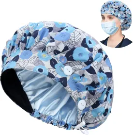 ABAMERICA Bouffant Caps with Button and Sweatband, Adjustable Scrub Caps for Women Men, One Size Multi Color