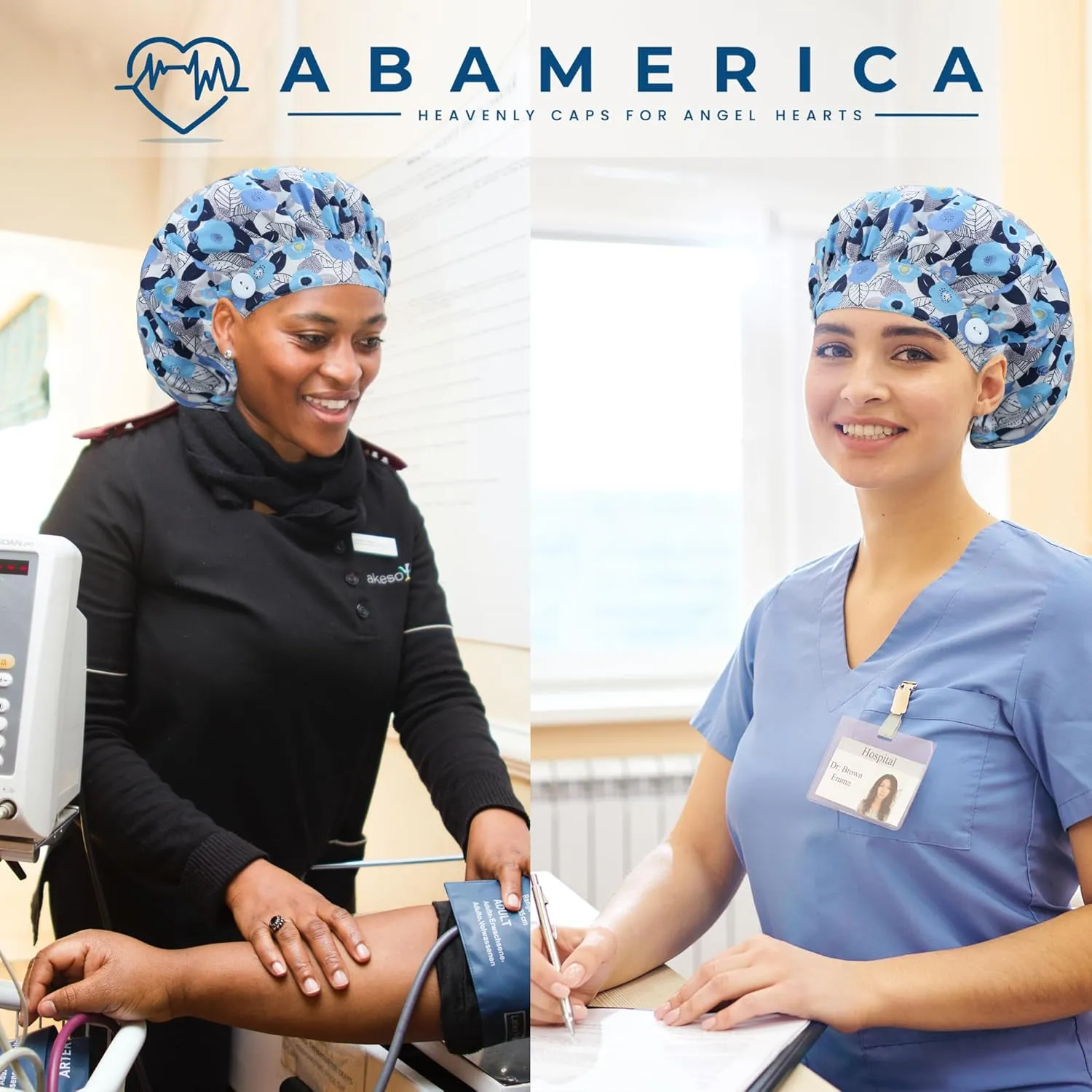 ABAMERICA Bouffant Caps with Button and Sweatband, Adjustable Scrub Caps for Women Men, One Size Multi Color