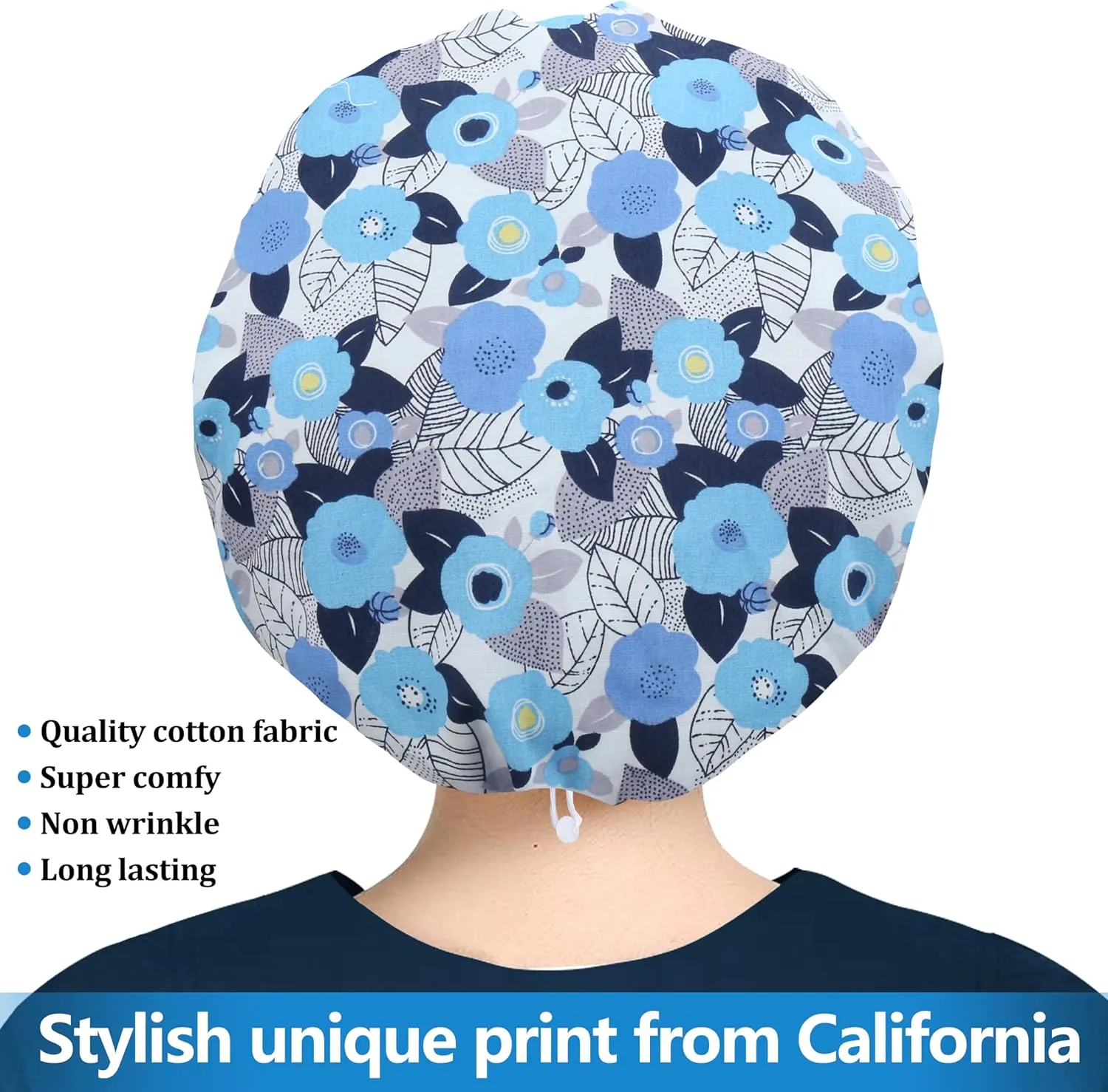 ABAMERICA Bouffant Caps with Button and Sweatband, Adjustable Scrub Caps for Women Men, One Size Multi Color