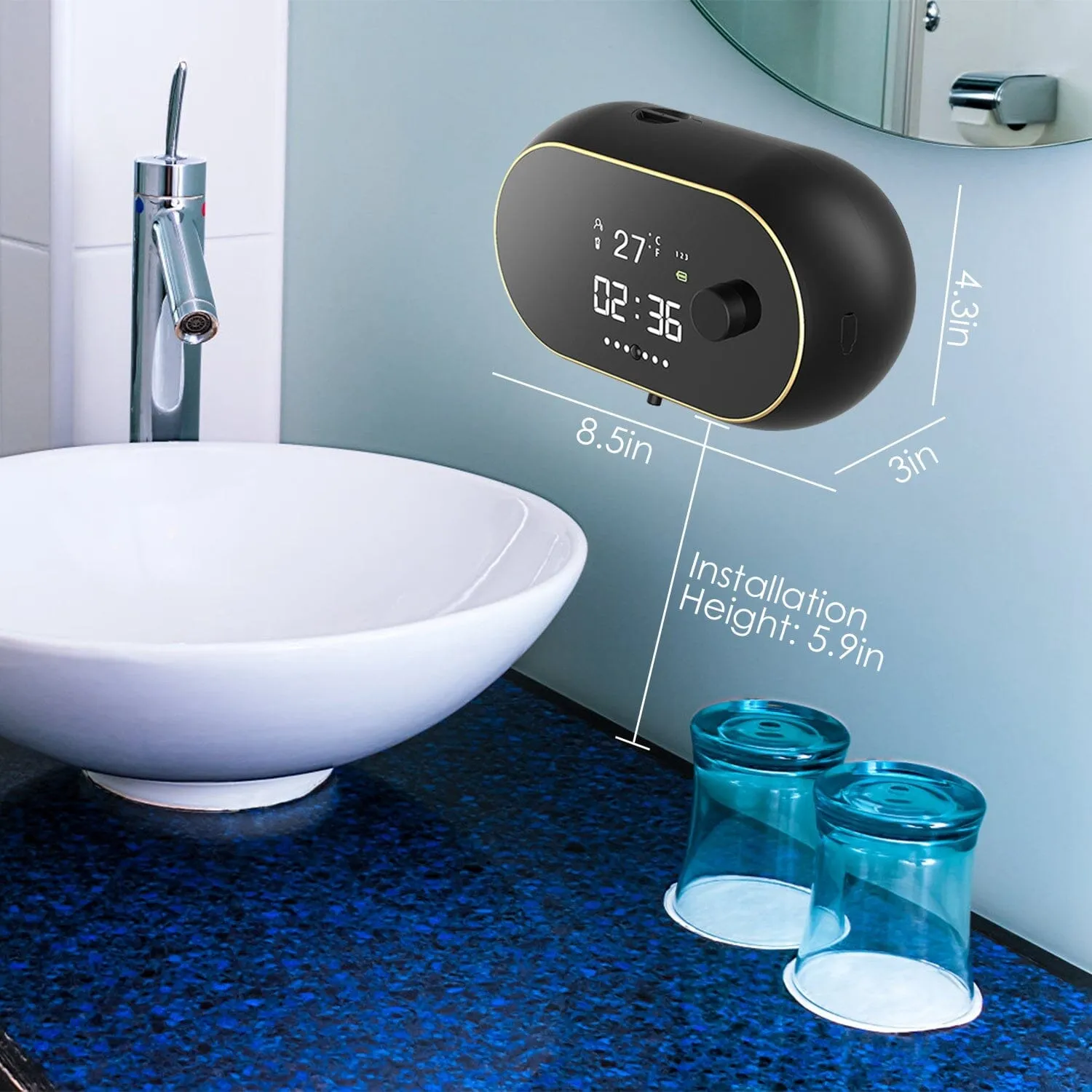 Automatic Soap Dispenser Wall Mounted Hand Free with Clock Temperature
