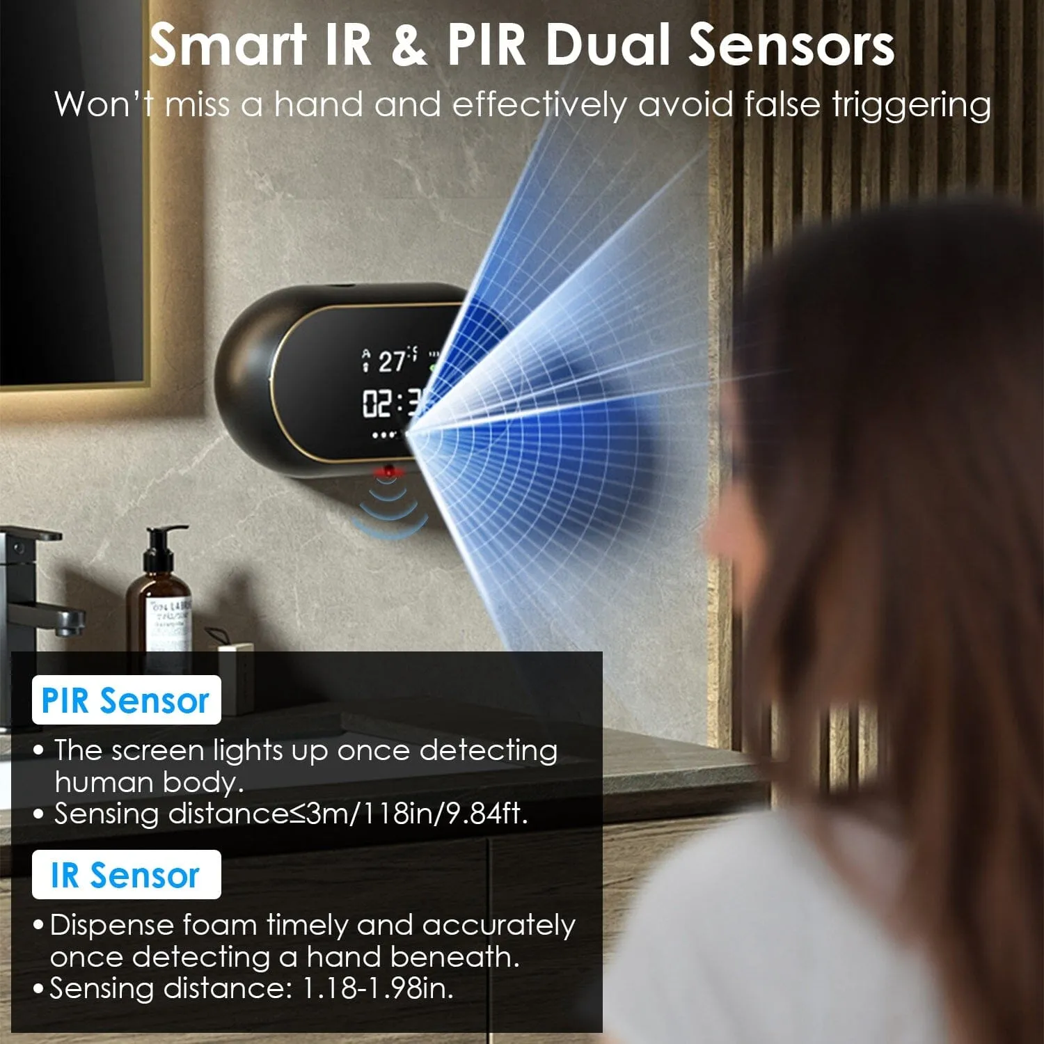 Automatic Soap Dispenser Wall Mounted Hand Free with Clock Temperature