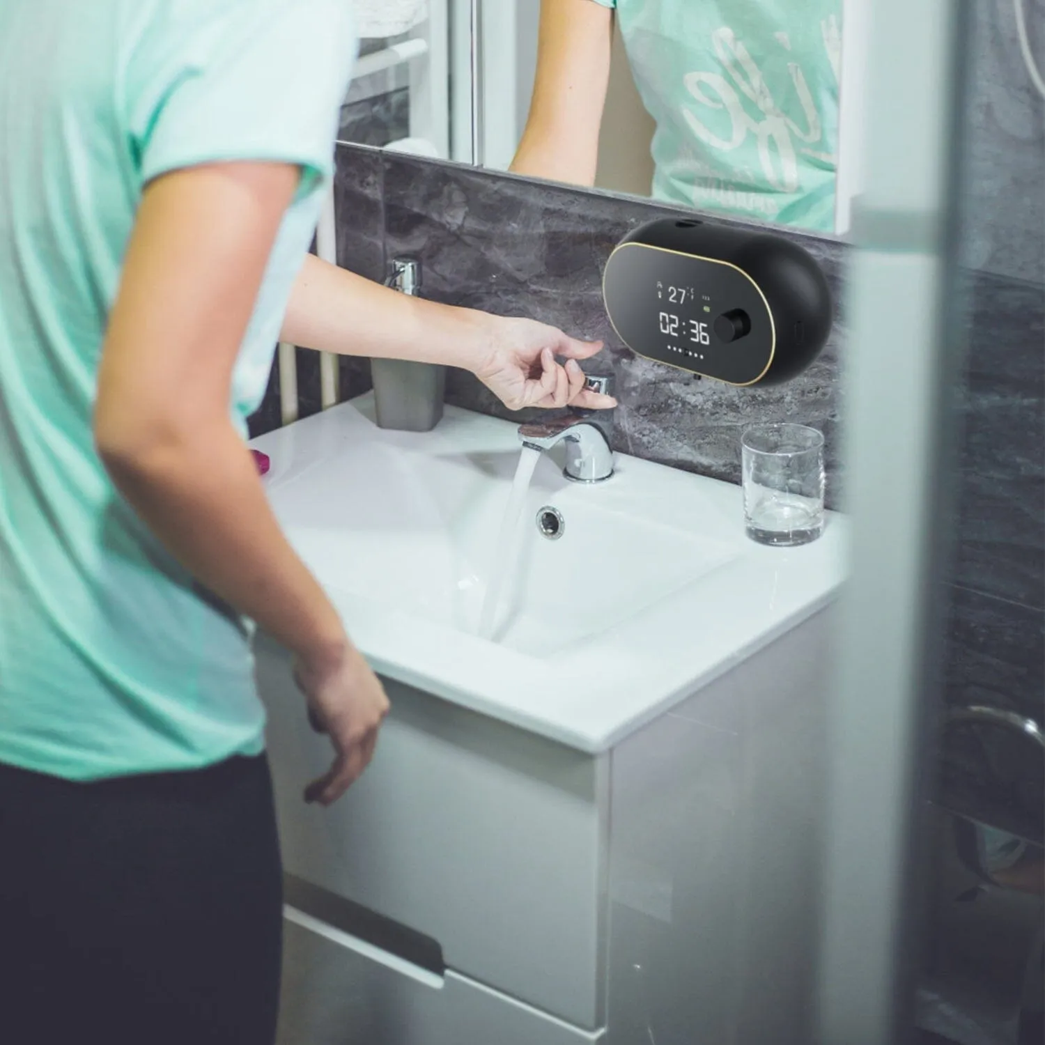 Automatic Soap Dispenser Wall Mounted Hand Free with Clock Temperature