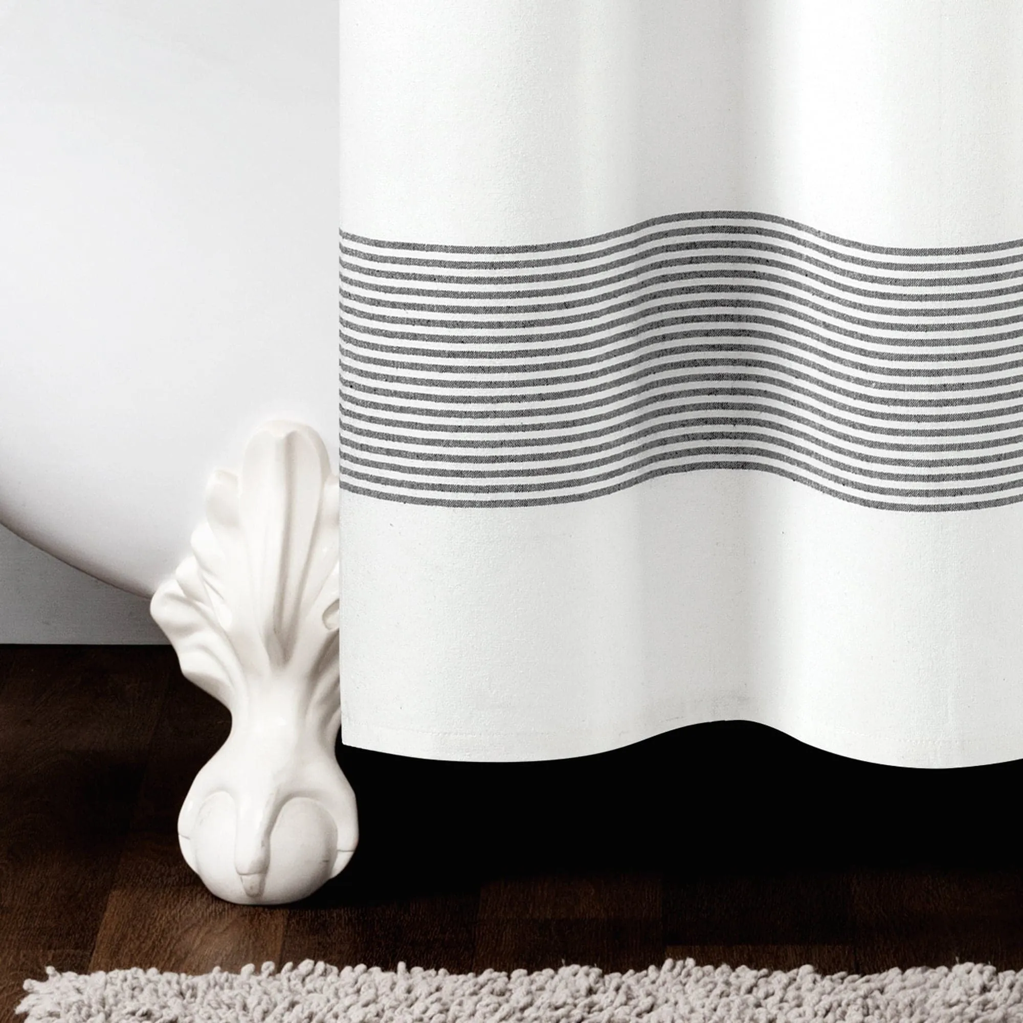 Boho Tassel Stripe Yarn Dyed Recycled Cotton Blend Shower Curtain