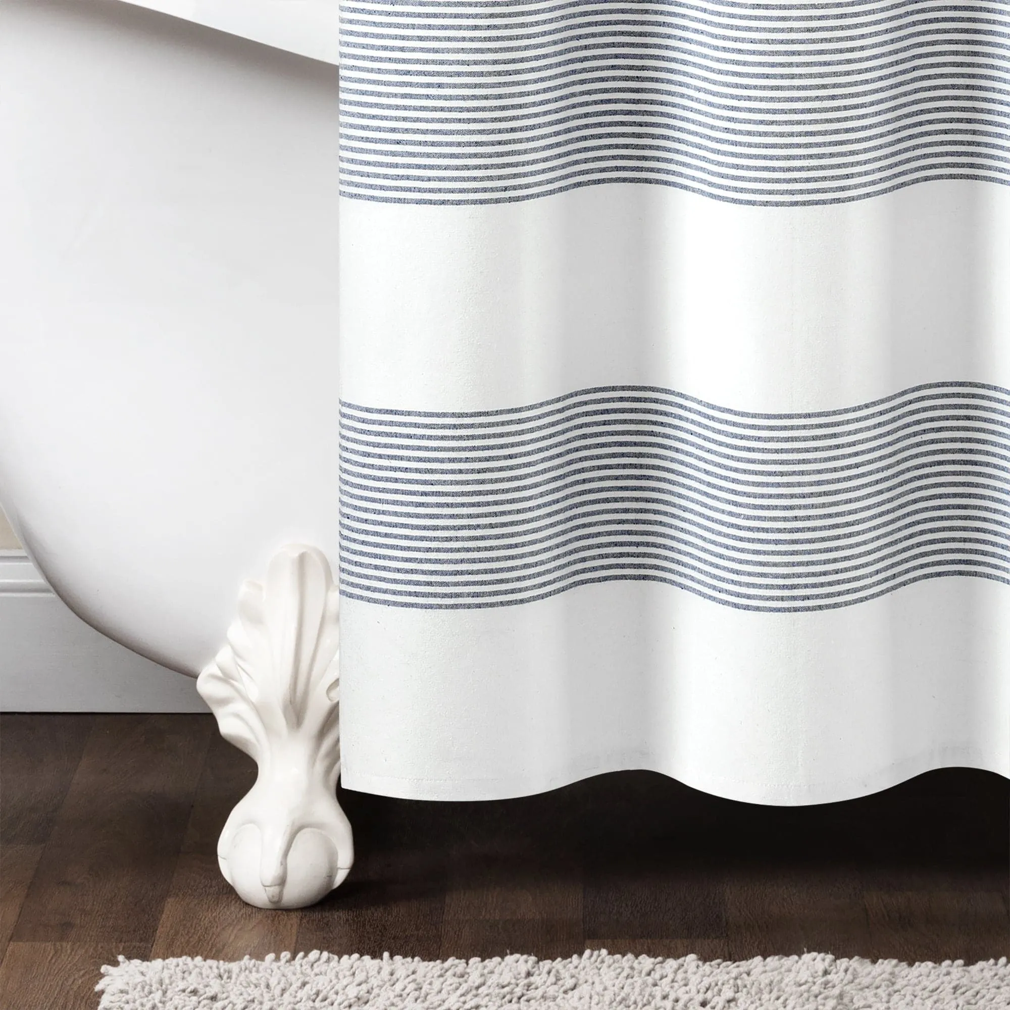 Boho Tassel Stripe Yarn Dyed Recycled Cotton Blend Shower Curtain