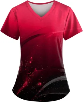 Cozy Fit Plus Size Scrub Shirts Medical Uniforms Tops Print Scrubs for Women Nurse Vet Pediatric with Design