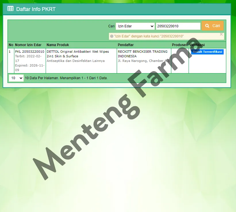Dettol Anti Bakteri Wet Wipes Original Isi 10 Lembar