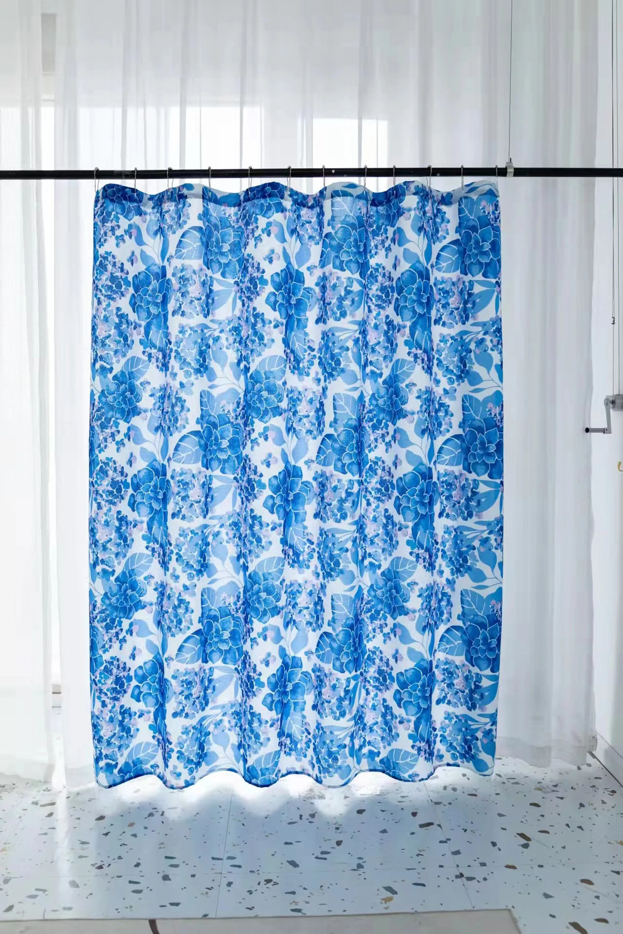 Fabric Floral Shower Bath Curtain with 12 Rollerball Shower Curtain Rings Rustproof Metal Hooks, 83006