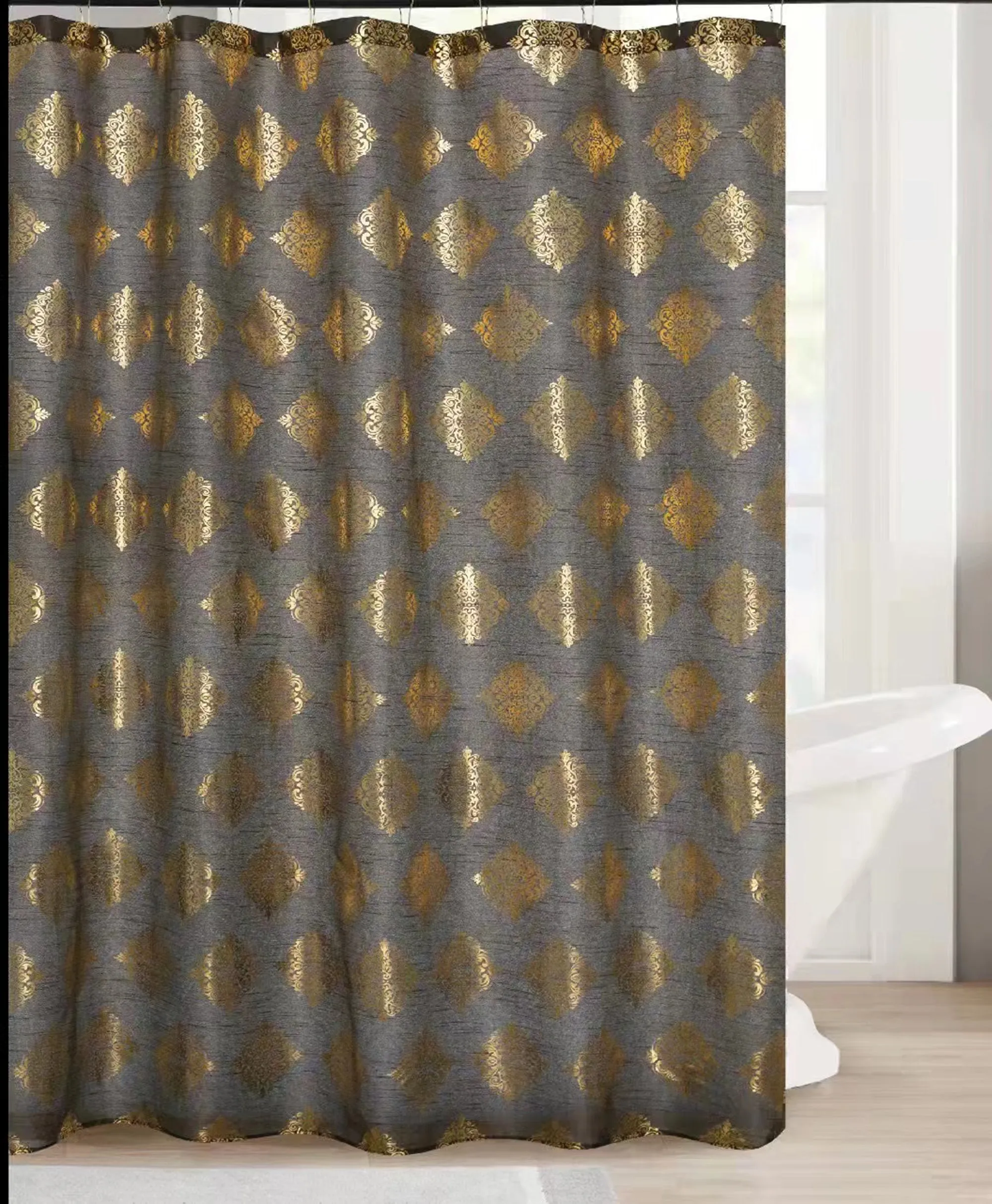 Fabric Shower Bath Curtain with 12 Rollerball Shower Curtain Rings Rustproof Metal Hooks, 83001