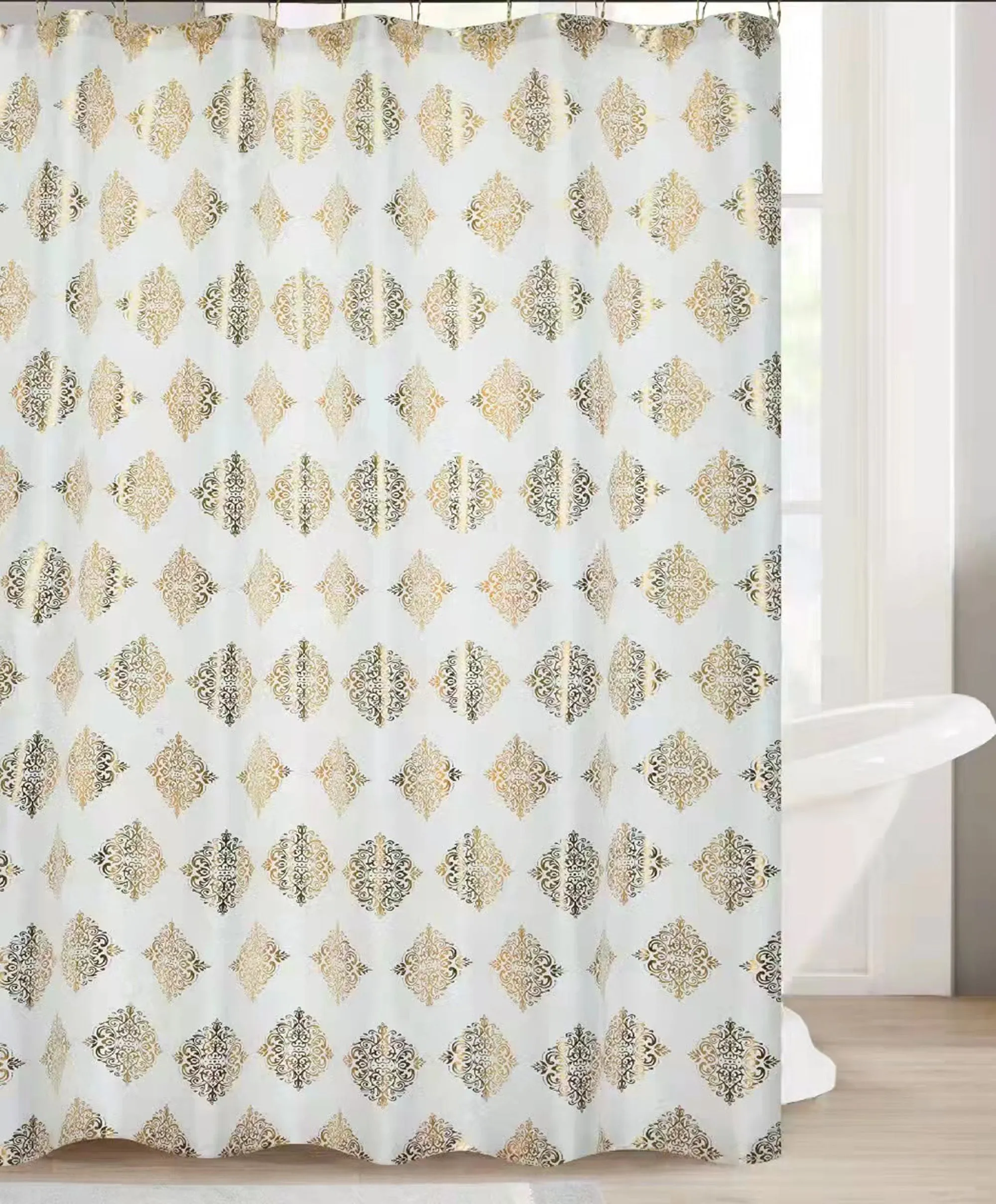 Fabric Shower Bath Curtain with 12 Rollerball Shower Curtain Rings Rustproof Metal Hooks, 83001