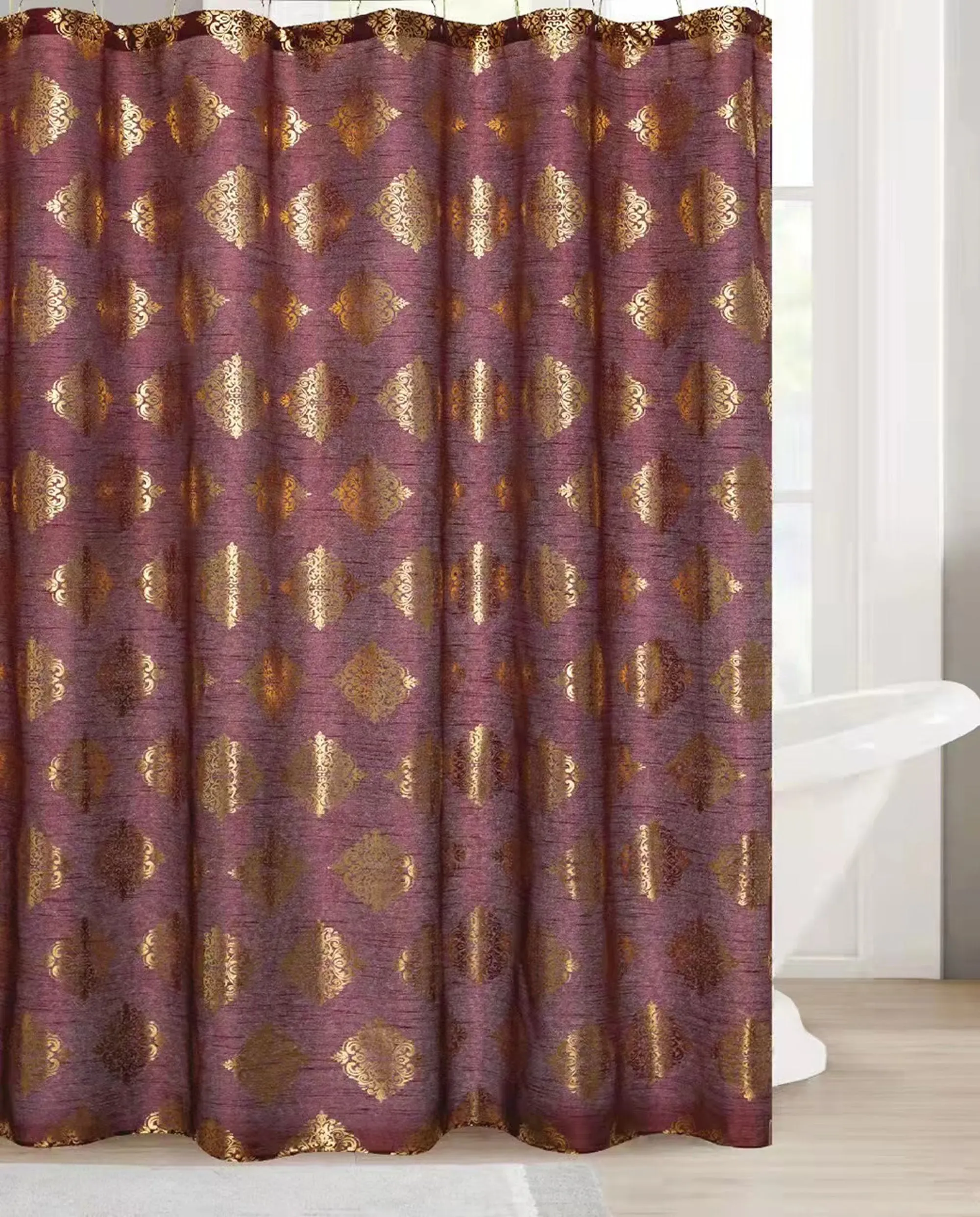 Fabric Shower Bath Curtain with 12 Rollerball Shower Curtain Rings Rustproof Metal Hooks, 83001
