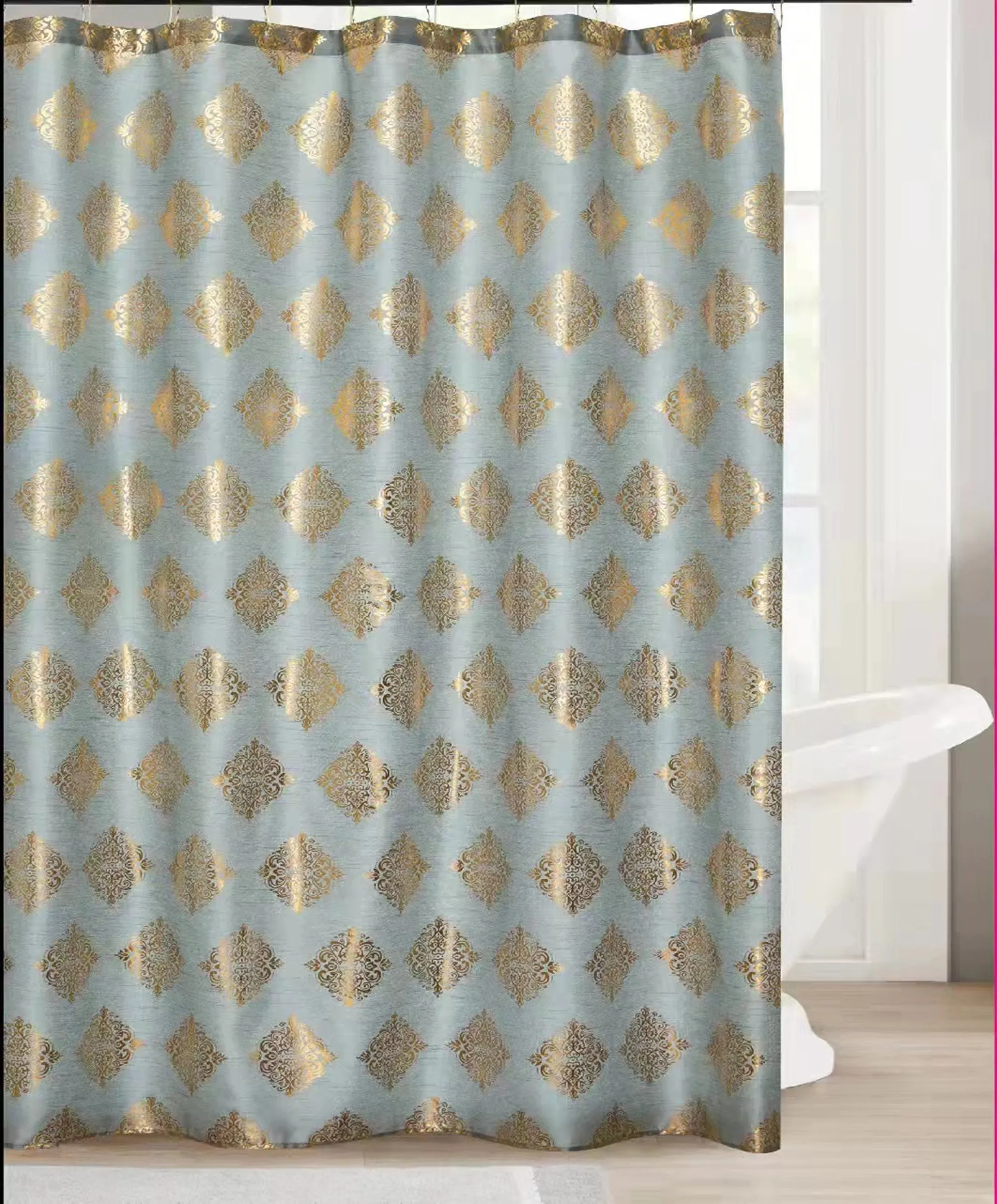 Fabric Shower Bath Curtain with 12 Rollerball Shower Curtain Rings Rustproof Metal Hooks, 83001