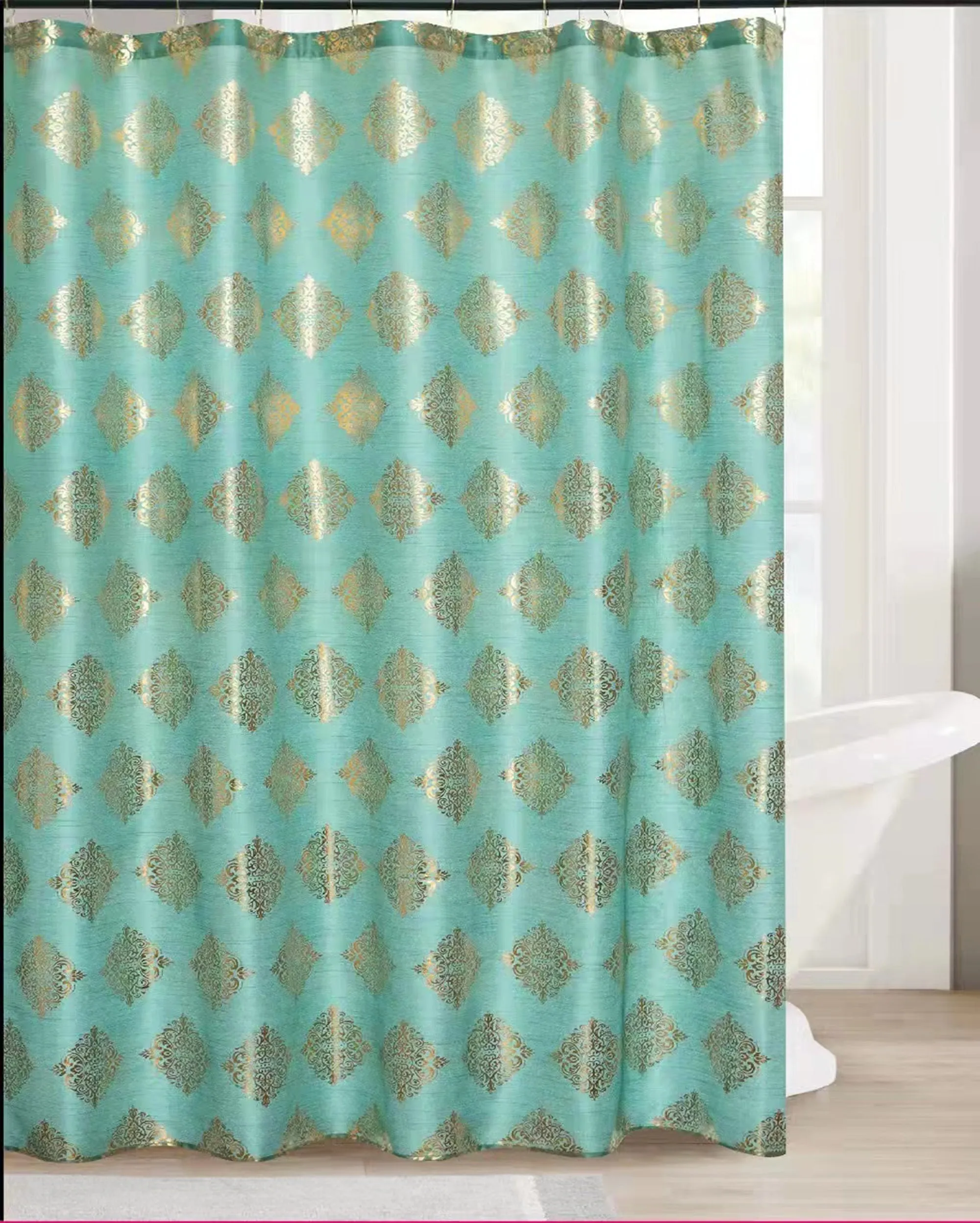 Fabric Shower Bath Curtain with 12 Rollerball Shower Curtain Rings Rustproof Metal Hooks, 83001