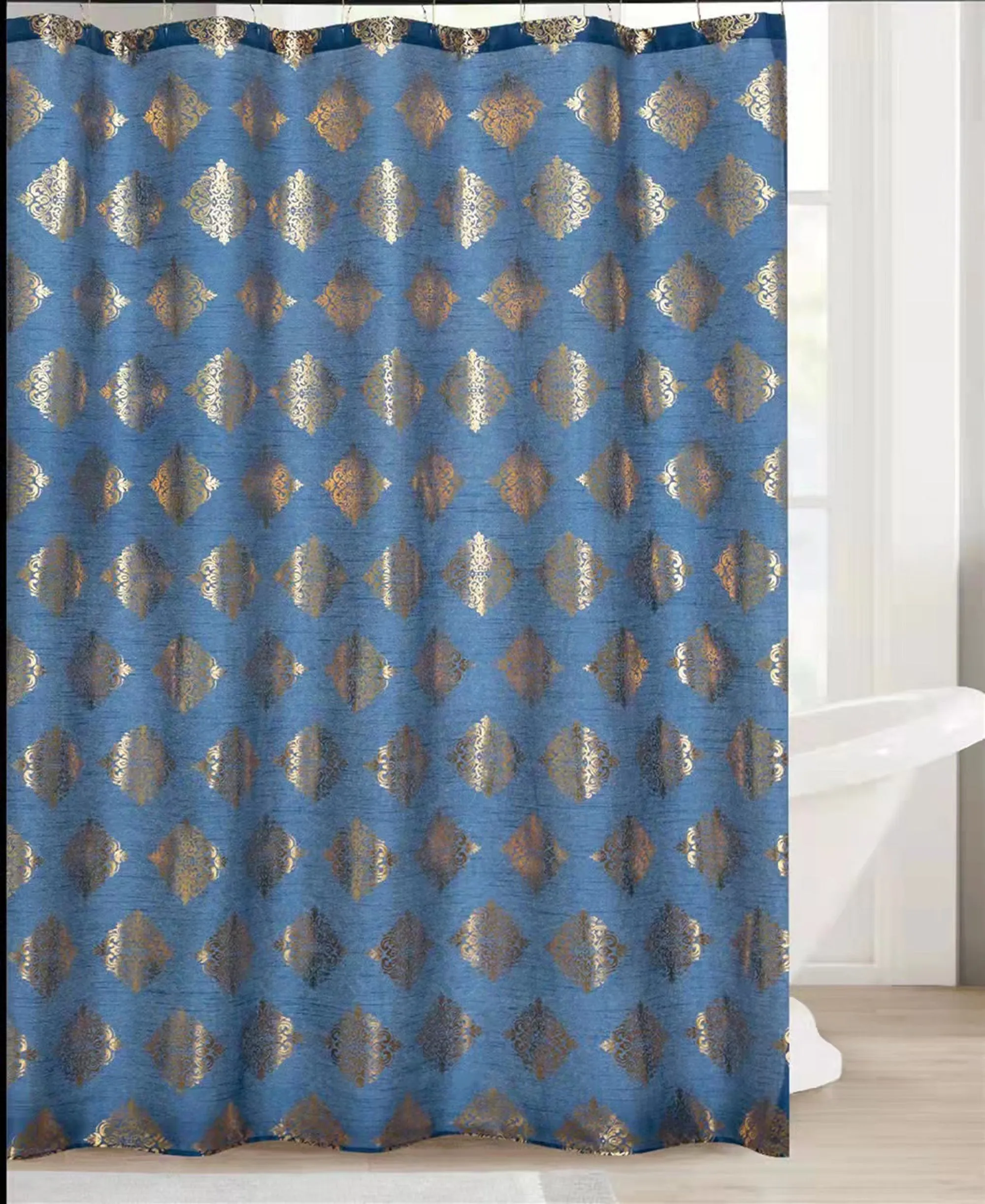 Fabric Shower Bath Curtain with 12 Rollerball Shower Curtain Rings Rustproof Metal Hooks, 83001