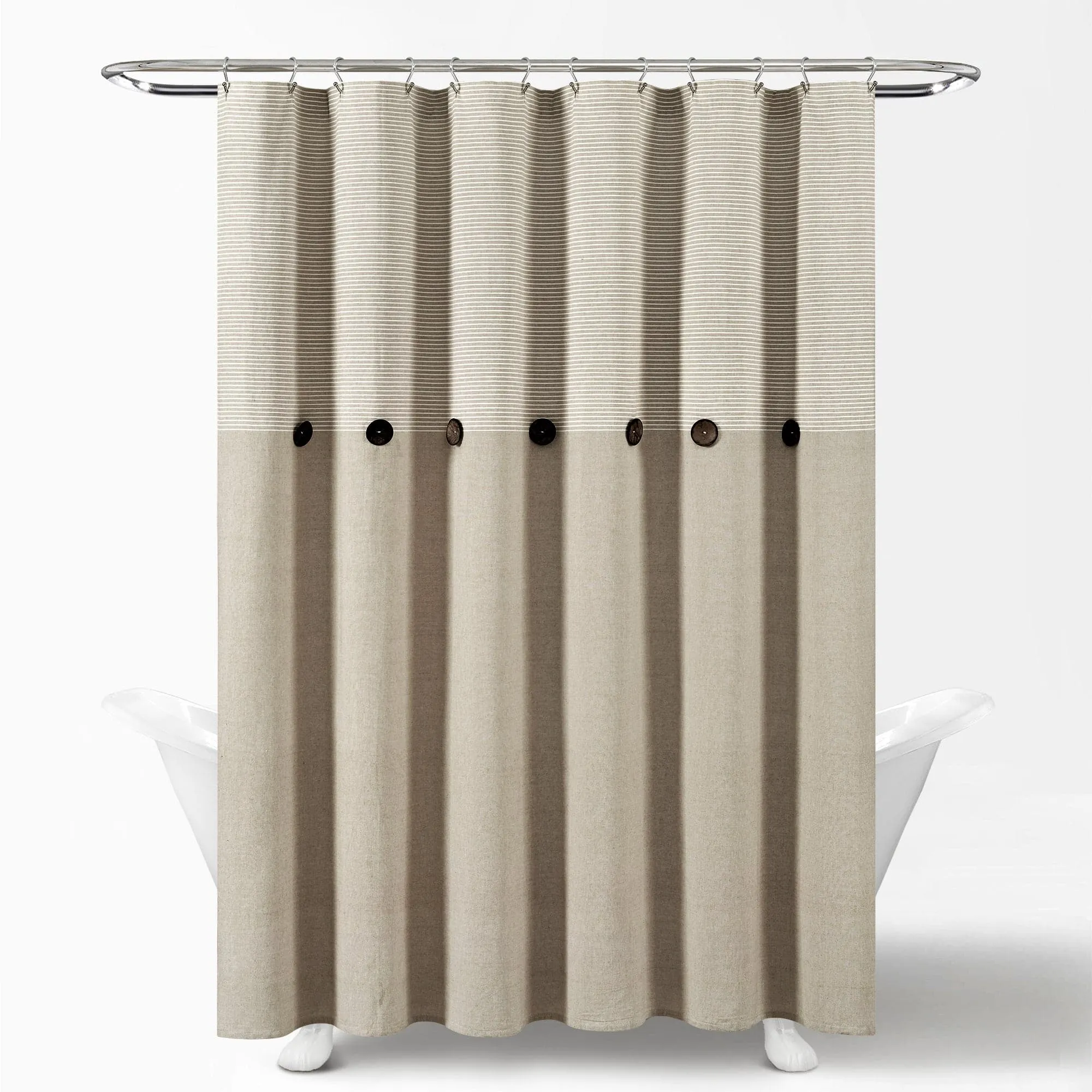 Farmhouse Button Stripe Yarn Dyed Shower Curtain