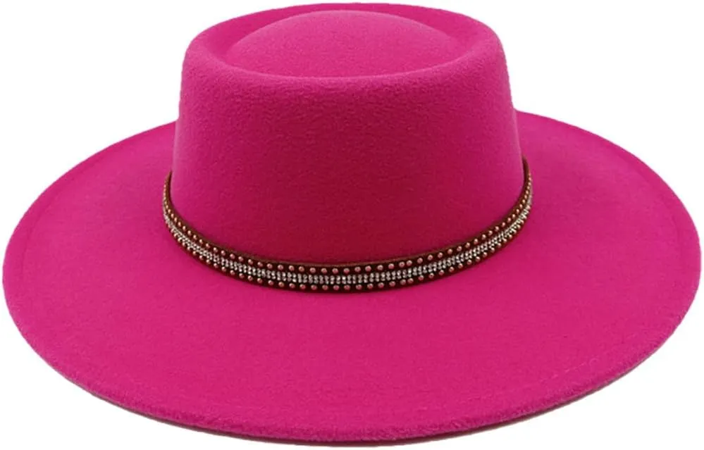 Fedora Hat 8CM Wide Brim Top Women's Jazz Hat Men's Flat Top Fedora Hat Classic Sun Hats