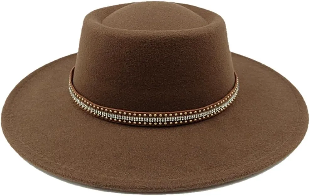 Fedora Hat 8CM Wide Brim Top Women's Jazz Hat Men's Flat Top Fedora Hat Classic Sun Hats