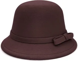 Felt Cloche Hat for Women Bowknot Fedora Bucket Hat 1920s Vintage Bowler Hats