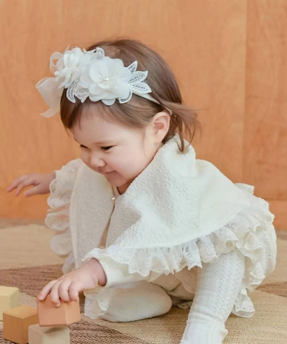Floral Lace Hair Bow for Baby Girls Soft Stretch Headband for Newborns to Toddlers Baby Shower Birthday Hair Band 0-36 Months (Ivory, Free)
