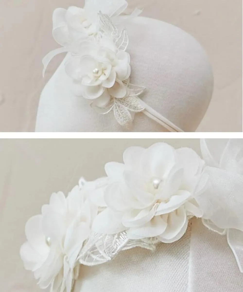 Floral Lace Hair Bow for Baby Girls Soft Stretch Headband for Newborns to Toddlers Baby Shower Birthday Hair Band 0-36 Months (Ivory, Free)