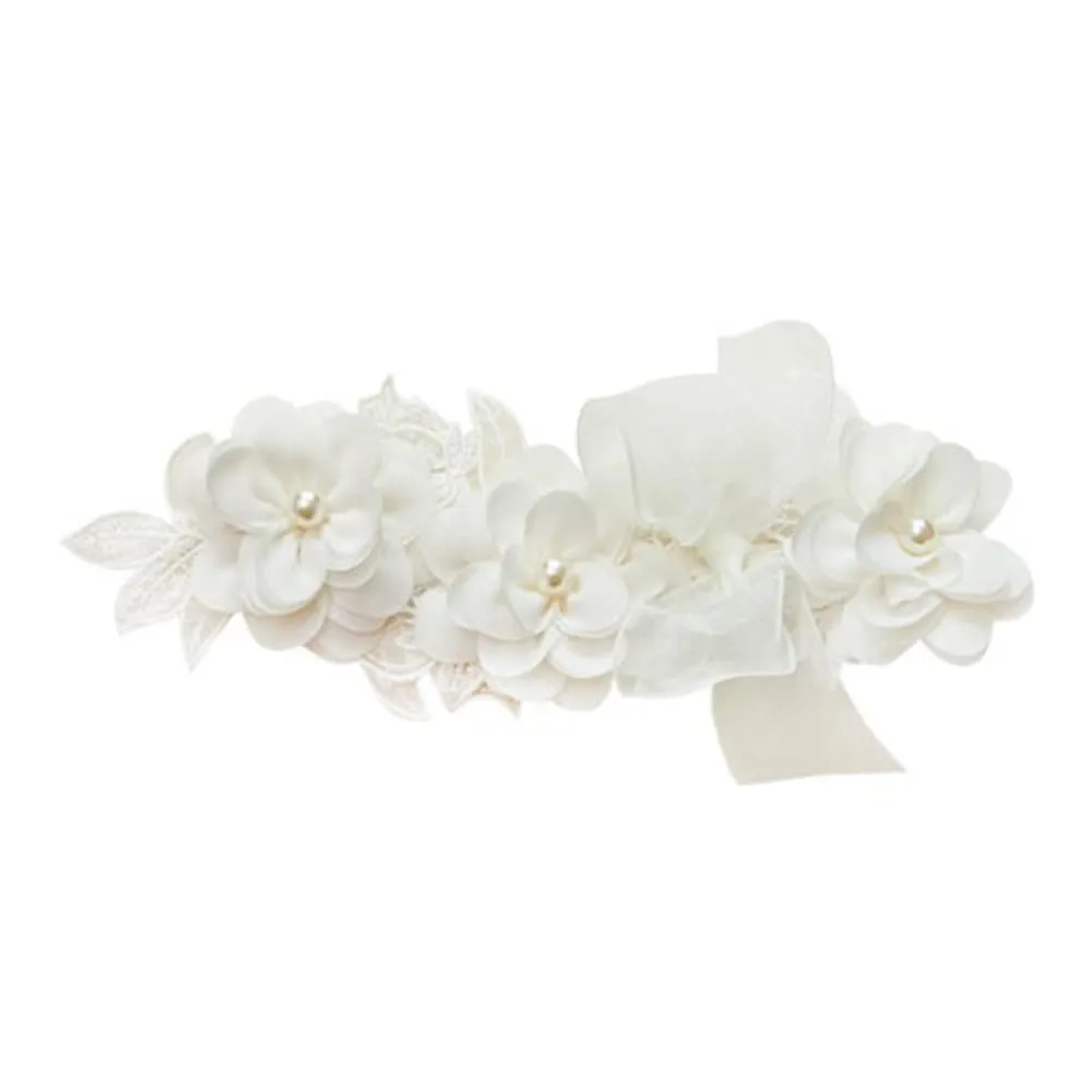 Floral Lace Hair Bow for Baby Girls Soft Stretch Headband for Newborns to Toddlers Baby Shower Birthday Hair Band 0-36 Months (Ivory, Free)