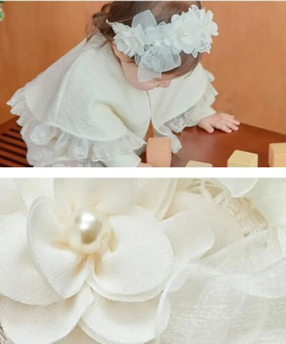 Floral Lace Hair Bow for Baby Girls Soft Stretch Headband for Newborns to Toddlers Baby Shower Birthday Hair Band 0-36 Months (Ivory, Free)