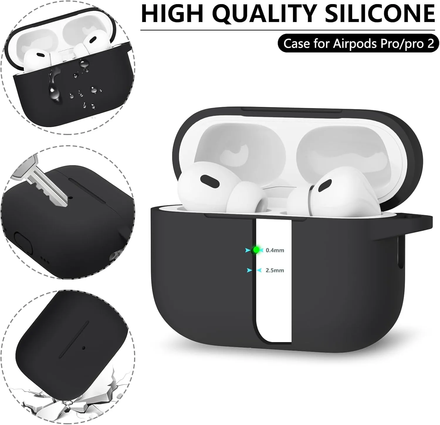 for AirPods Pro Case Cover with Cleaner Kit,Soft Silicone Protective Case for Apple AirPod Pro 2nd/1st Generation Case for Women Men,AirPods Pro 2/Pro Case Accessories with Keychain-Black