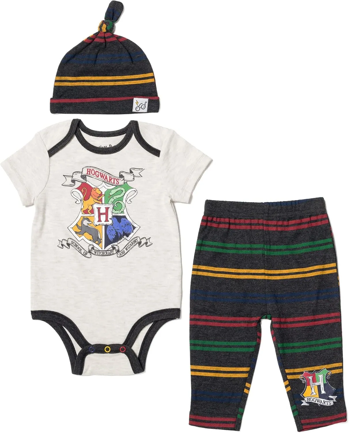 Harry Potter Baby 3 Piece Outfit Set: Cuddly Bodysuit Pants Hat
