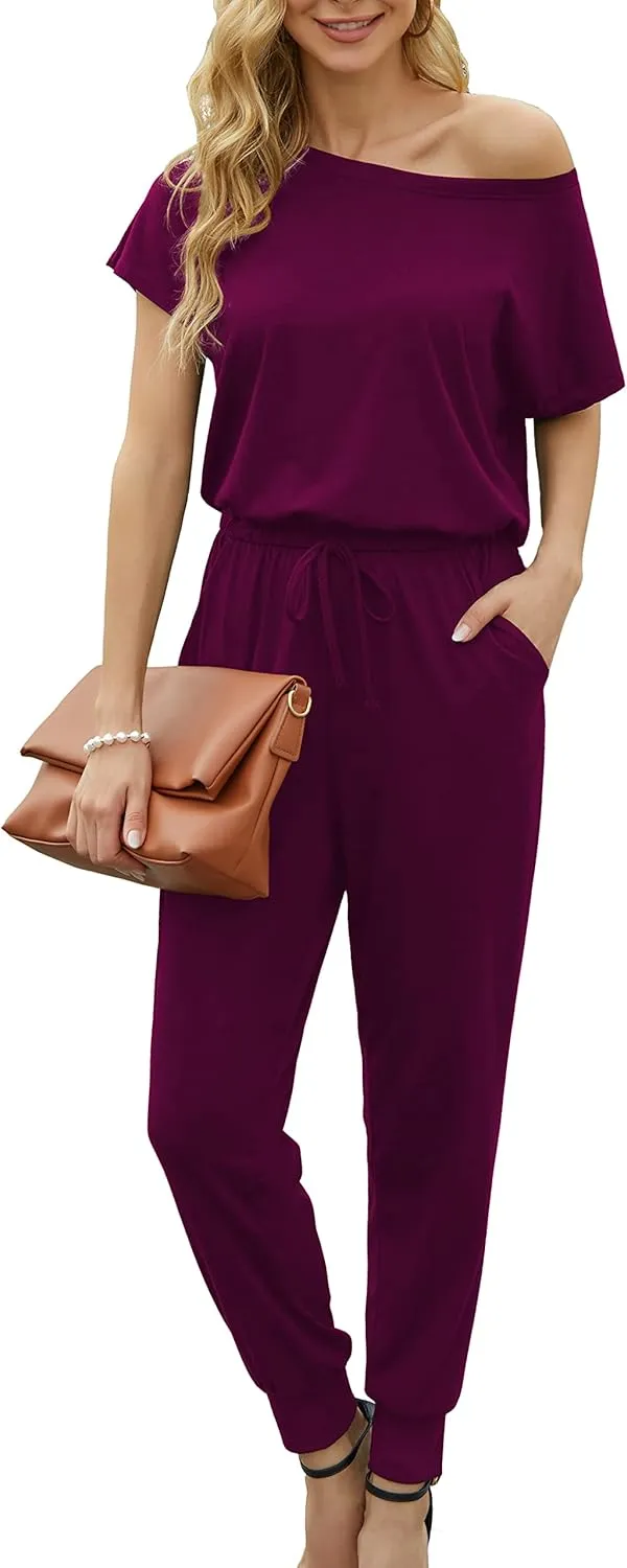 KAY SINN Summer Jumpsuit Rompers Off Shoulder for Women with Pockets Casual Elastic Waist