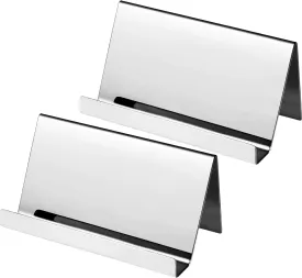 Maxdot 2 Pack Stainless Steel Business Cards Holders Desktop Credit Name Card Display Organizer for Business Mental Name Case Rack for Office Home Daily Use(Silver)