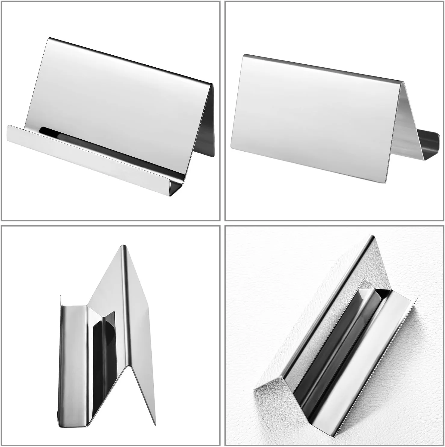 Maxdot 2 Pack Stainless Steel Business Cards Holders Desktop Credit Name Card Display Organizer for Business Mental Name Case Rack for Office Home Daily Use(Silver)
